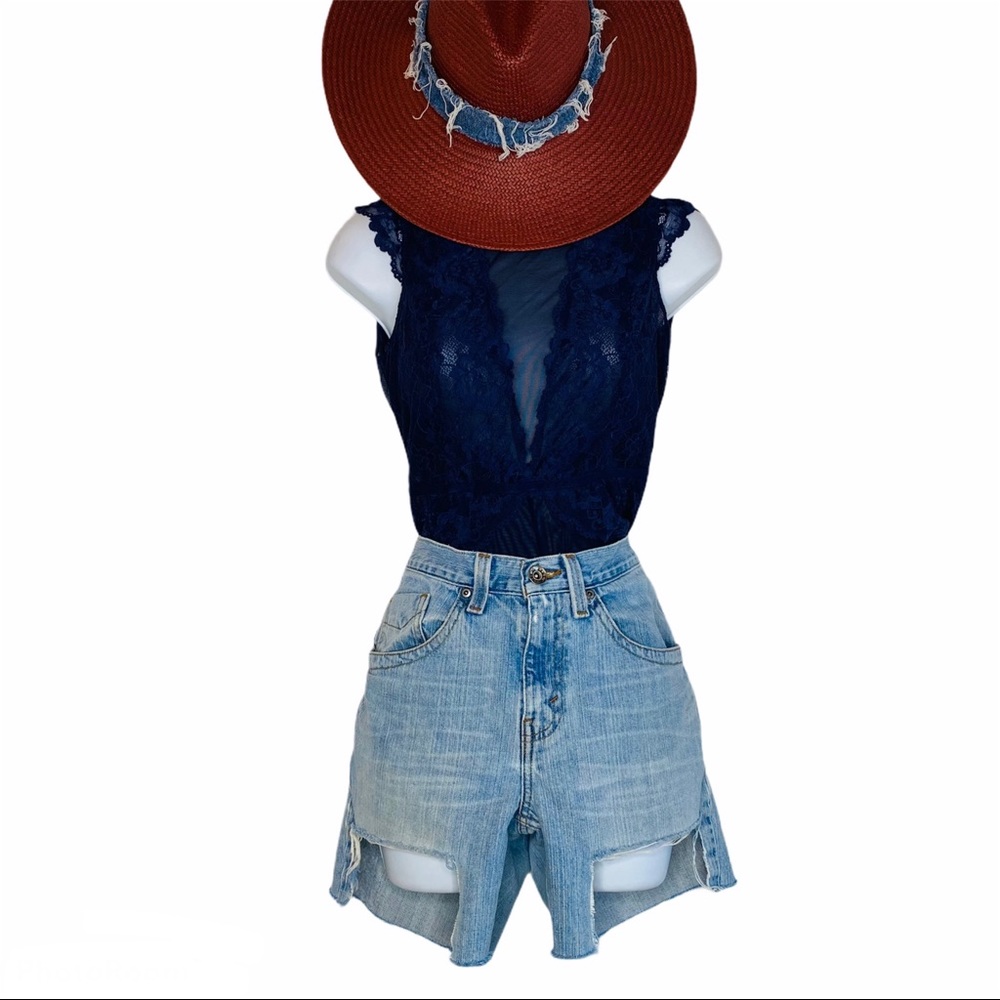 Distressed Unisex High Low Cut Out Jean Shorts 29